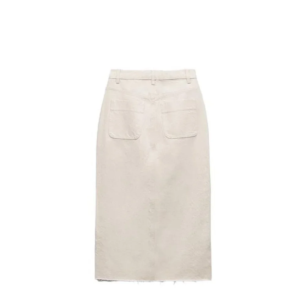 ZARA DENIM MIDI SKIRT WITH BUTTONS ECRU SIZE XS | 0108/226/712 - Picture 3 of 5